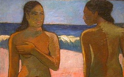 Two Nude Ladies on a Beach in Tahiti.